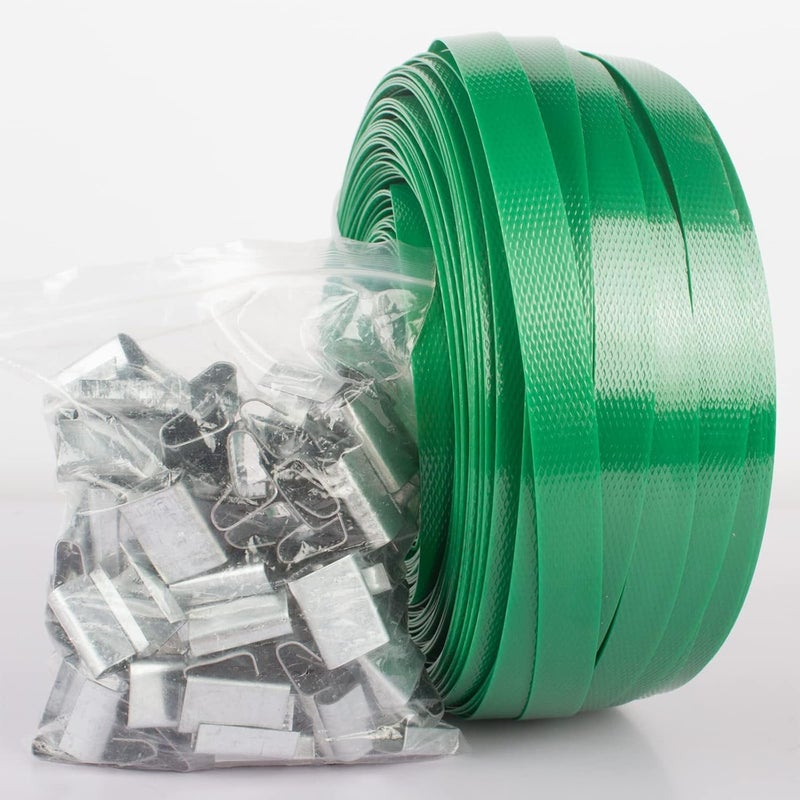 Palmarosa Packaging 1/2" x 320’ Polyester (PET) Strapping, 1765 lbs Break Strength, Affordable and Lightweight Poly Strapping, 100 pcs 5/8" Open Metal Clips for Packaging and Pallet Strapping Banding - Image 1